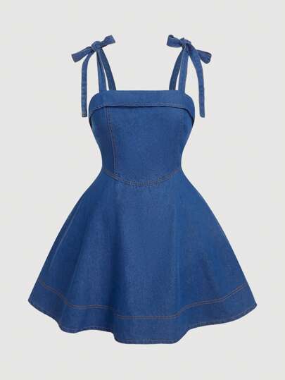 SHEIN MOD Plus Size Denim Sleeveless Bodycon Mini Dress, Blue Summer Dresses For Women Summer Outfits For Women Concert Outfit Women  Ibiza Outfits Graduation Dress  Beach Vacation Outfits Rave Outfits  With Tie  Sun Dresses For Women Casual Dresses For Woman