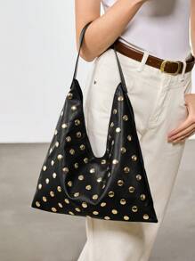 SHECARRY Ladies, Women Shoulder Bag, Hobo Bag, Fashionable, Elegant, Simple, Personalized, Versatile, Classic, Rivets, For Commute, Office, Date, Daily, Shopping, Afternoon Tea