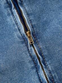 Váy denim ống bo gấu trang trí nơ đơn giản mùa hè cho nữ - Màu xanh lam - Xem 3