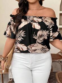 Weeklong Elegante Bluse mit Tropical Plant Muster und Carmen-Ausschnitt für Damen in Große Größen - Verschiedenfarbig - Übersicht 5