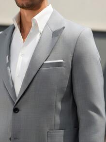 Manfinity Mode Plus Size Men's Solid Color Suit Jacket And Pants Set, Fashionable For Summer - Grey - View 6