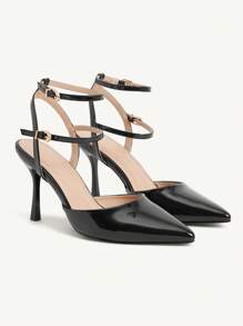 CUCCOO CHICEST Women's Pointed Toe Ankle Strap High Heel Pumps, Elegant Commute Fashion Glossy Patent Leather Ladies Black Heels, Versatile For Dates, Office Outfits, Sophisticated Style Essentials - Black - View 9