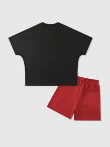 ROMWE MEN Street Life Conjunto de camisetas holgadas con estampado de retrato masculino, estilo callejero retro - Negro - Ver 2