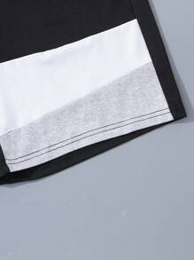 Vacaura Boy Summer Outfit  2pcs/Set Casual Colorblock T-Shirt And Elastic Waist Pants Set For Teenage Boys