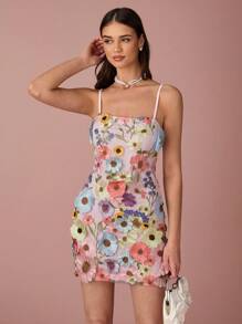 Enchnt 女士细肩带连衣裙，夏季时尚 - 粉色 - 查看 5