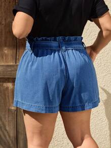 EMERY ROSE Plus Size High Waist Casual Denim Shorts - Medium Wash - View 2