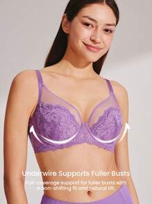 LUVLETTE Lencería suave para mujer, ropa de descanso con curvas, sujetador elegante y de malla morado con cobertura total, soporte y transpirabilidad, sin aros, minimalista y sensual para novia y ropa interior - Morado - Ver 5