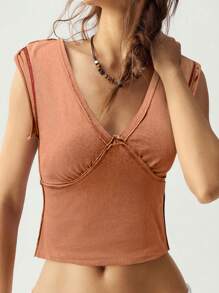 Bohemela Áo thun cotton không tay cổ chữ V màu tím dành cho nữ - trái cam - Xem 1