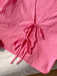 Comfortcana 1 件女式简约无领休闲纯色衬衫 - 西瓜粉 - 查看 8