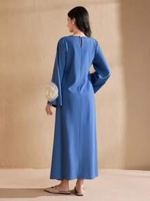 Graceveil Vestido elegante estilo árabe para mujer con estampado floral, parches y flecos en las mangas largas, vestidos árabes Jalabiya de línea A elegantes para fiestas de noche, modestos