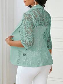 SHEIN Lady Four Season White Suit Women Blazers Women Coat Lace Splicing Elegant Suit