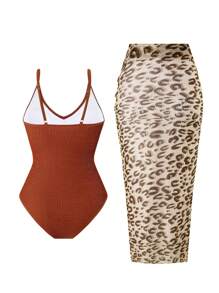 Swim Oasis 大码女式连体泳衣，带纱笼罩裙，多色印花，休闲度假沙滩装，夏季伊比沙岛服装