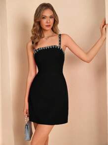 CLARA VERO Pearl Embellishment Detailed Zip Up Cute Girl Chic Dress - Black - View 5