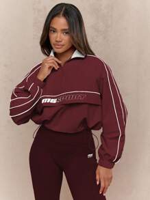 MISSGUIDED MG运动性能运动夹克复古运动半拉链套头衫风衣街头风经典训练健身房锻炼休闲秋冬外套圣诞节 - 酒紅色 - 查看 2