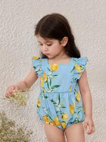 Blossori Baby Girl Retro Style Fruit Print Ruffle Sleeve Bodysuit - Multicolor - View 1