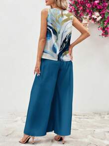 SHEIN Clasi 2 件套女士抽象印花服装，适合夏季 - 黑色 - 查看 4