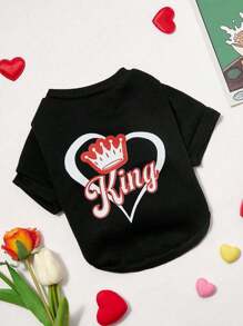 PETSIN Fashionable Casual Black Heart Crown "King" Letter And Cute Pet Dog Print Lightweight Pullover Sweatshirt, Unisex Design For Cat And Dog Owners, Spring/Summer - Multicolor - View 1