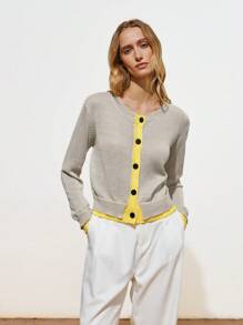 Lumivelle Women's Contrast Color Casual Front Button 2 In 1 Cardigan Fall Winter Cloth For Women - Multicolor - View 3