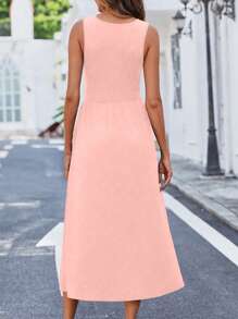 SHEIN LUNE 纯色斜口袋A字长裙女装