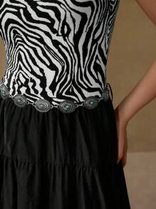 MOTF PREMIUM VESTIDO SIN MANGAS CON ESTAMPADO DE CEBRA - Negro - Ver 2