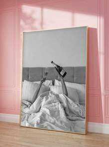 SHEIN 1pc Unframed Black And White Pouring Champagne On Bed Celebrating Canvas Poster,Waterproof Wall Art, Modern Artwork Wall Painting For Gift,Bedroom, Living Room, Office,Bathroom,Dining Room,Cafe, Bar, Wall Decor, Home And Dormitory Decoration Christmas For Holiday Gift Giving