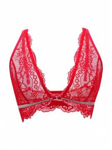 Sujetador femenino cómodo y sexy con encaje floral y cinta plateada