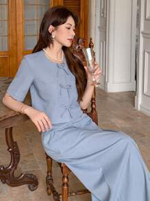 DAZY Set de 2 chaquetas con mangas abultadas para mujer, ideal para primavera/verano - Azul - Ver 7