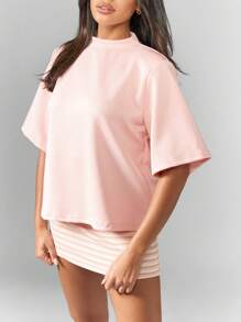 MISSGUIDED 豪华水肺T恤休闲装休闲四四方方合身优雅简约运动休闲基本款必备春夏上衣 - 淺粉色 - 查看 5