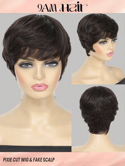 精灵短发，带假头皮，直发，雷米真人发，机器制造，短款彩色真人发假发，2 款，适合女性日常使用