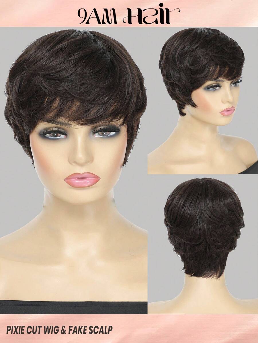 精灵短发，带假头皮，直发，雷米真人发，机器制造，短款彩色真人发假发，2 款，适合女性日常使用 - S2 - 查看 1