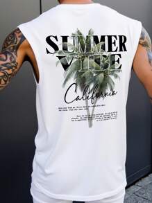 Manfinity Homme Plus Size Men's Palm Tree Slogan Print Crew Neck Casual Tank Top, Sleeveless Graphic Top, Suitable For Beach, Leisure, Vacation, Travel, Best Gift For Boyfriend/Husband - Black - View 3