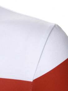 Manfinity Mode Men's Business Casual Style With An INS-Inspired Touch, Featuring A Classic Blue-And-White Color-Blocked Design And An Embroidered Horse-Riding Soldier Logo On The Front. This Stylish Short-Sleeve Polo Shirt Also Includes A Fashionably Patched Chest Pocket, A Button Closure, And Exudes A Sense Of French Elegance And Romance-An Ideal Gift For A Boyfriend Or Husband. Men's Polo Shirt With Chest Pocket Patchwork , Polo Shirt For Men , Golf Shirts For Men - Multicolor - View 3