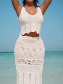SHEIN Robe de plage pour femme, coupe ajourée, jupe et Top d'été
