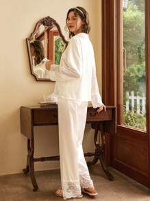Côtesoire Elegant Sexy Lace Patchwork Women Pajama Set Holiday Season, Vacation
