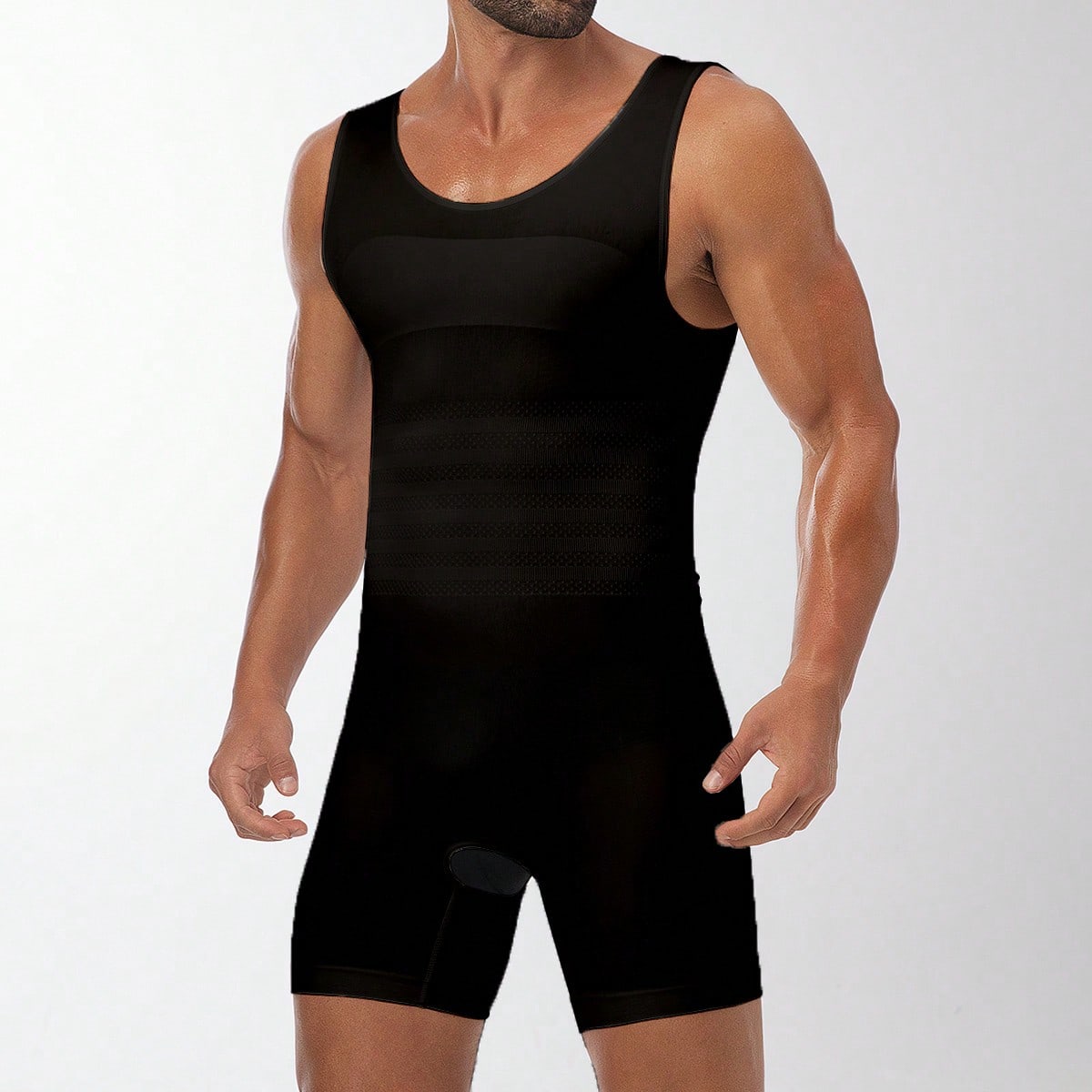Mono elástico de verano con cuello redondo en unicolor que da forma al Body para hombres