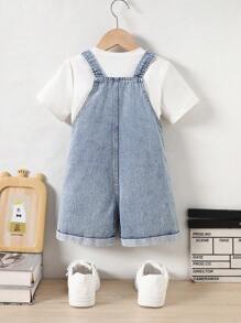 男童休闲可调节口袋牛仔背带裤 - 中等水洗藍 - 查看 2