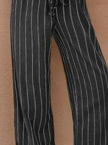 SHEIN Frenchy Women's Striped Print Drawstring Waist Casual Straight Leg Pants, Holiday Season Work Pants Summer