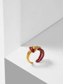 MOTF PREMIUM ANILLO AJUSTABLE PLATEADO EN ORO DE 18K TRENZADO Y ANUDADO - Rojo - Ver 2