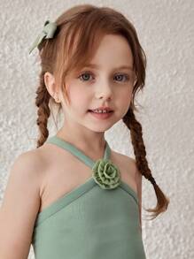 Blossori Young Girls Pastoral Resort 3D Flower Decor Vest & Flower Print Shorts - Green - View 7