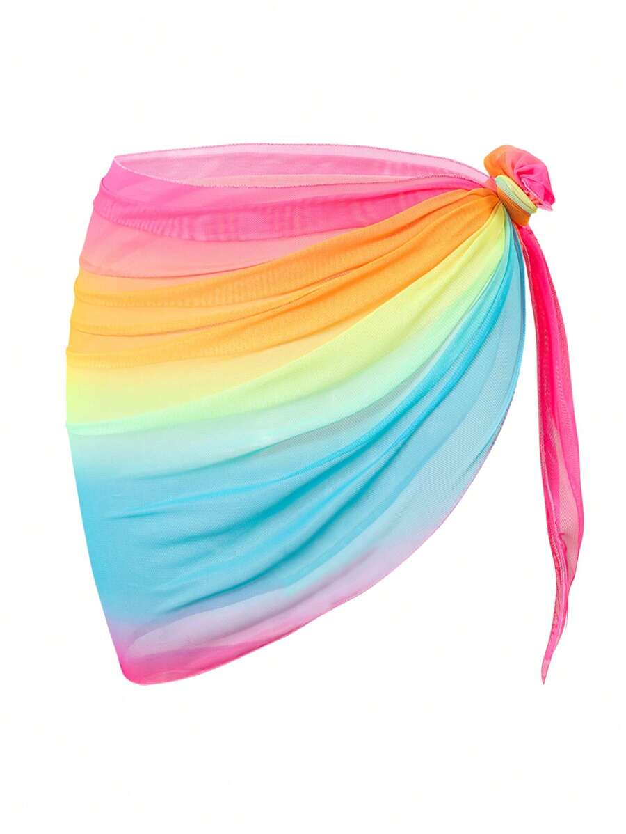 Swim Vcay Women's Ombre Twist Side Sarong Skirt Set (Random Print) For Summer Beach Vacation - Multicolor - View 1