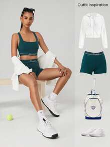 GLOWMODE Powersculpt™ schweißableitende Sporttop mit kühlendem Griff, hoher Stretch, Kontraststreifen, Cross-Design, Multi-Riemen, High-Impact für Training, Laufen, abnehmbare Cups
