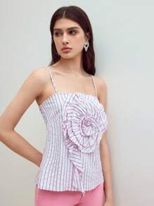 MOTF STUDIO VISCOSE STRIPED PATTERN CAMI TOP - Pink - View 4
