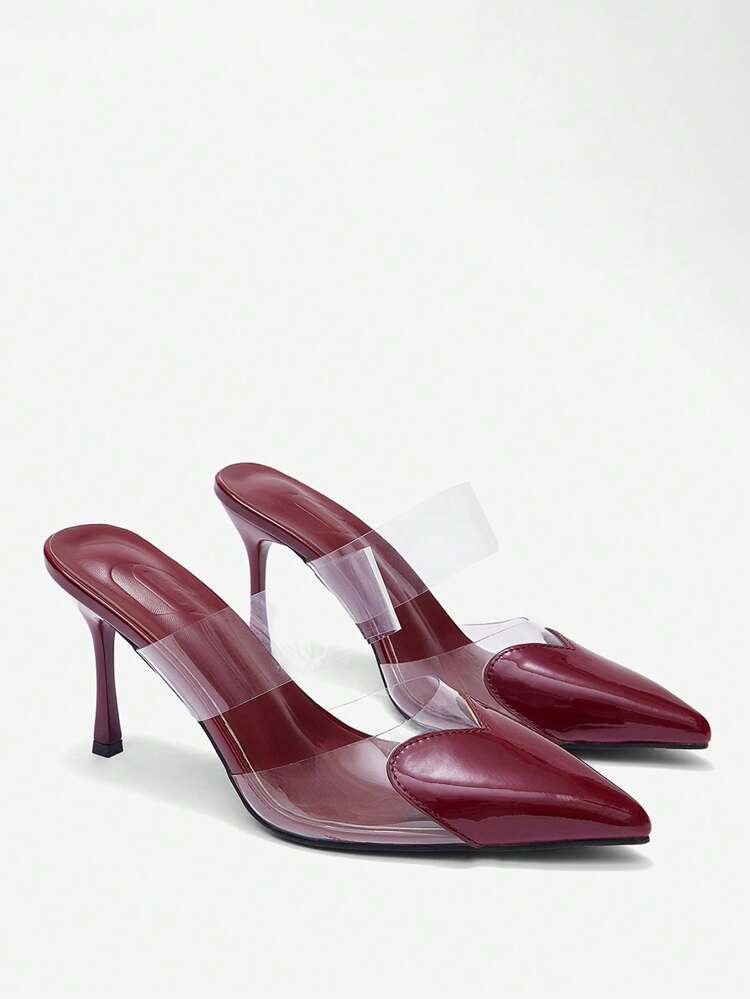 CUCCOO CURVES Women's Fashion Pointed Toe Burgundy Patent Leather Transparent Jelly Evening Party Slip-On Simple High Heel Pumps, Wide Fit