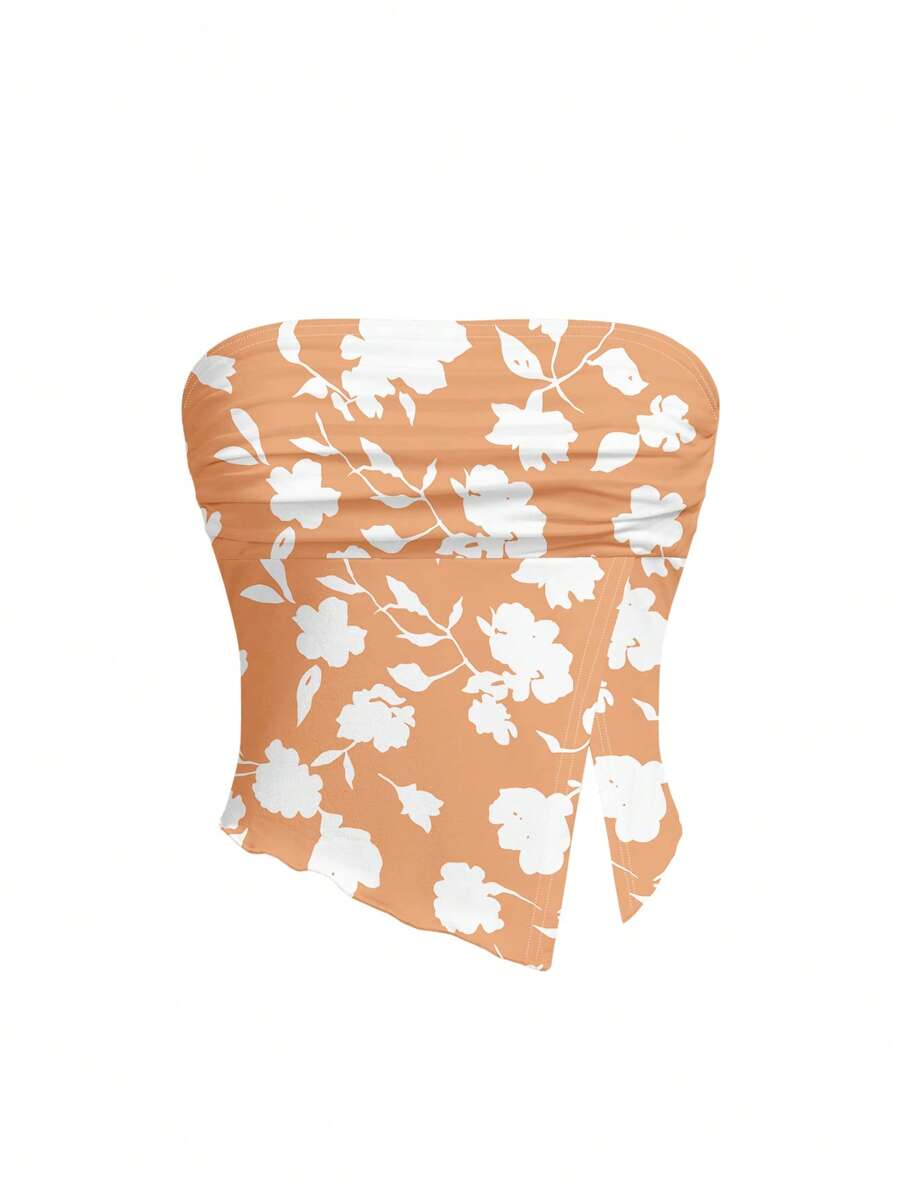 Vecteezy Top tube imprimé floral décontracté pour femmes, style doux convenant pour les vacances d'été