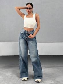 RueChic Women's Pocketed Button Front Straight Loose Casual Versatile Denim Jeans Women S Outfits Work Outfits For Women Women S Summer Tops Womens Summer Tops Women S Sets Women Jeans Plus Size Women S Clothes Women Summer Clothing Woman S Summer Clothes Women Summer Sets