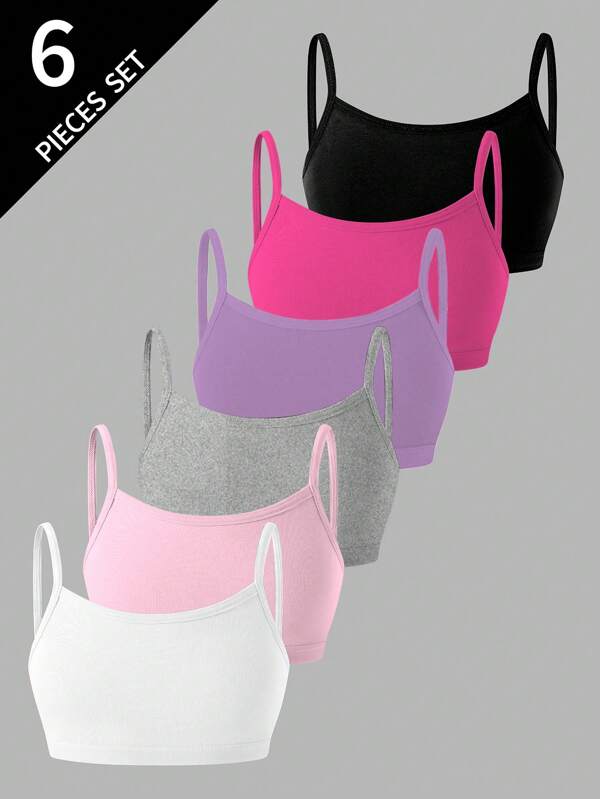 Set de 6 piezas de ropa interior de camisetas sin mangas de algodón con estampado minimalista para niñas jóvenes