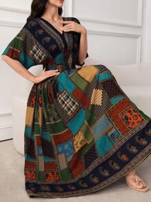 SHEIN Lacomfia 女士休闲保守花卉印花长裙