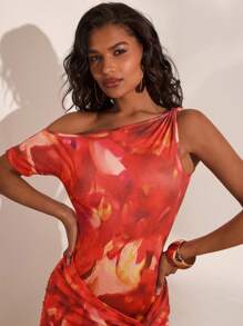 Opulessa Vestito estivo da data, nuova moda per ragazze in vacanza, scollo asimmetrico, con laccio e nastro, abito corto da donna con stampa multicolore, abito da donna per festival musicali e feste, abito estivo da spiaggia per le vacanze, abito per il ritorno a scuola, vestito molto semplice, vestito da ufficio, vestito old money, vestito da insegnante, vestito da appuntamento, abito della stagione dei matrimoni, abito per il pomeriggio del tè con la migliore amica, abito per uscire al festival di musica
