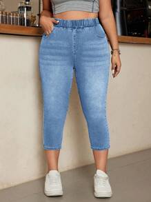 SHEIN EZwear Plus Size Casual Washed High Waisted Skinny Jeans - Light Wash - View 1