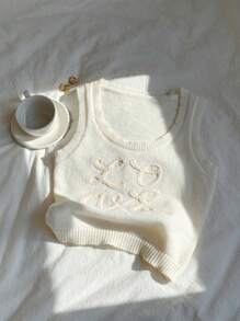 Comfortcana 女式字母刺绣设计无袖休闲针织上衣 - 米色 - 查看 5